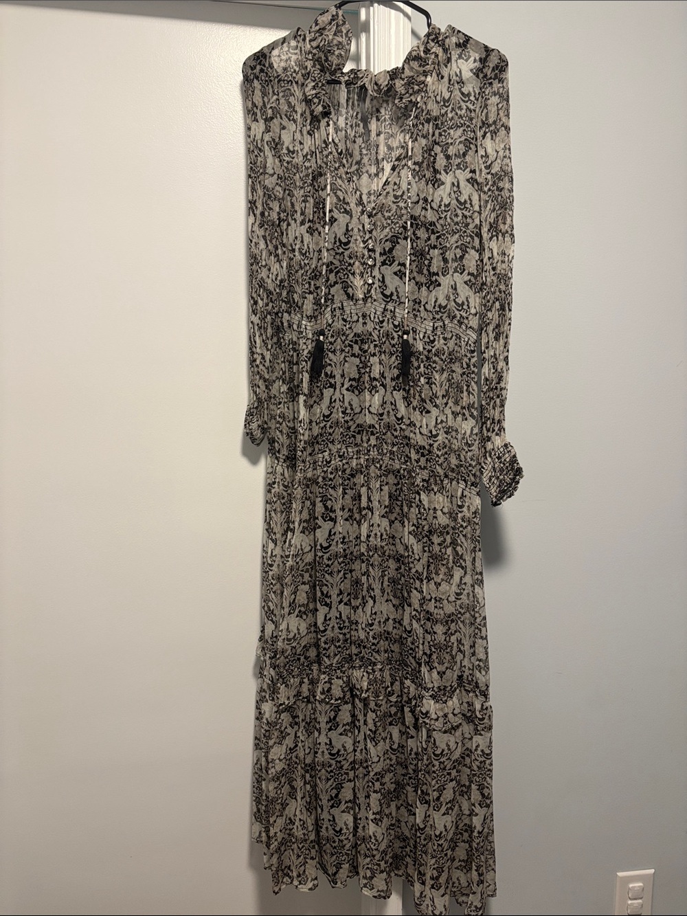 Anthropologie Black and White Printed Maxi Dress